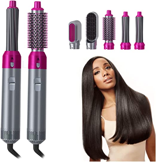 "5-in-1 Electric Hair Dryer Brush: Curling Wand Combo"
