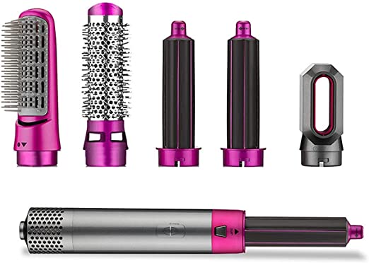 "5-in-1 Electric Hair Dryer Brush: Curling Wand Combo"