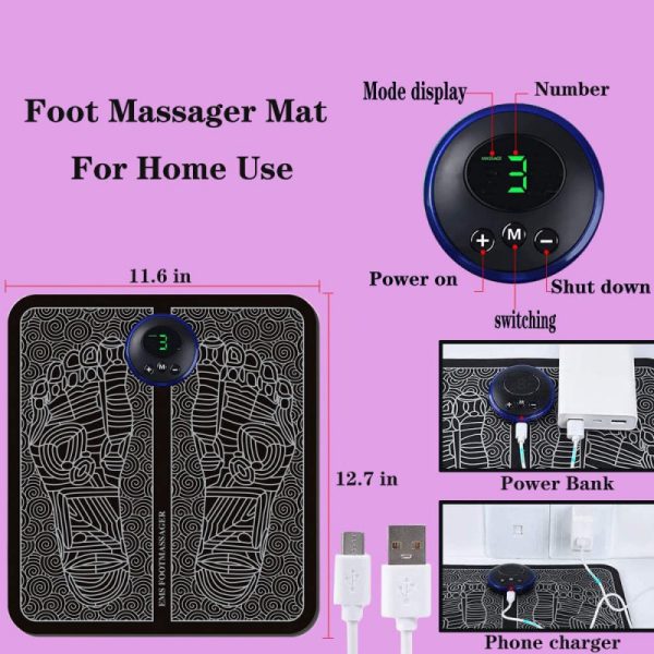 "EMS Foot Massager Mat: USB Charging, Smart Display"
